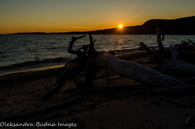 sunset on the beach in Neys Provincial Park